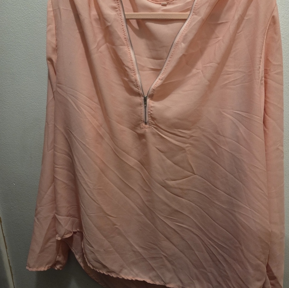 Peach Zip-Up Blouse